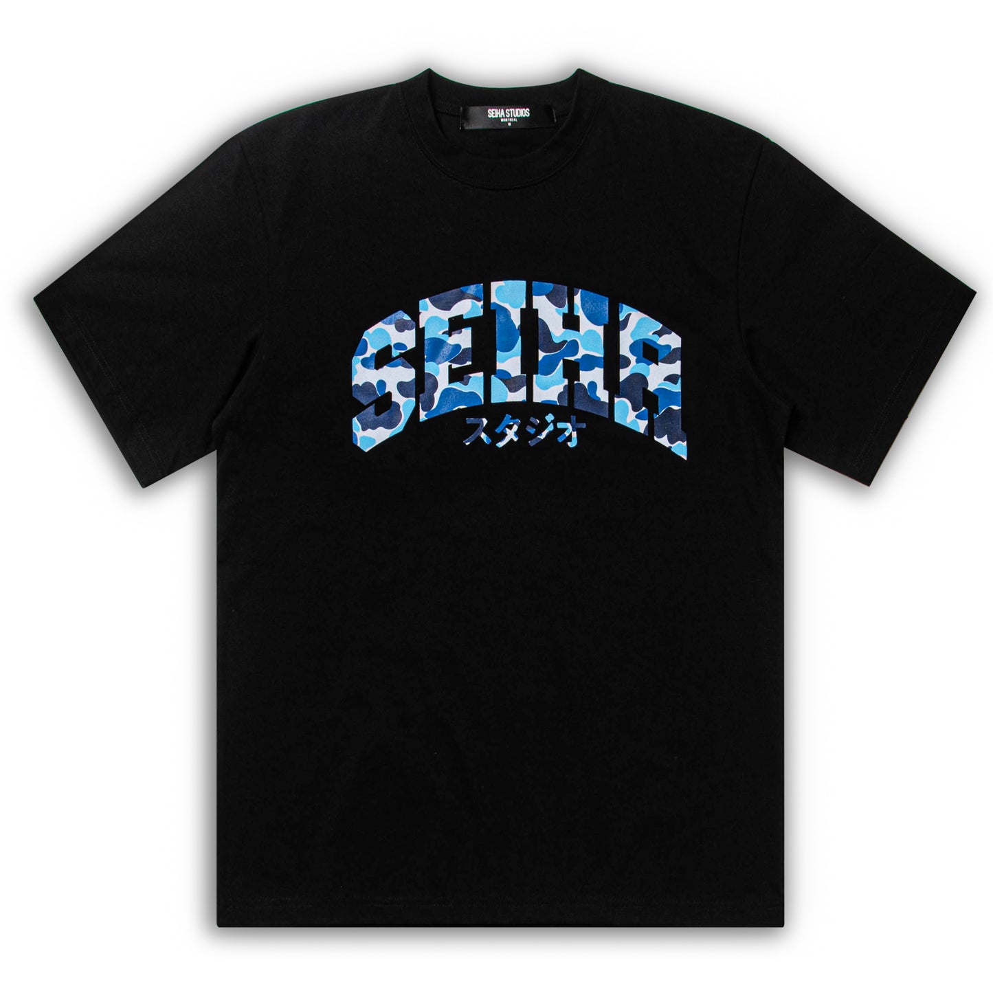 SEIHA STUDIOS – T-Shirt Oversize Noir / Camo Bleu スタジオ