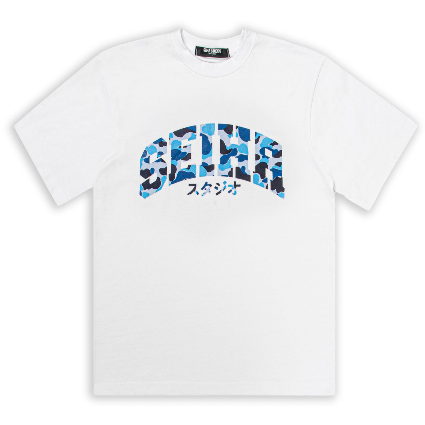 SEIHA STUDIOS – T-Shirt Oversize Blanc / Camo Bleu スタジオ