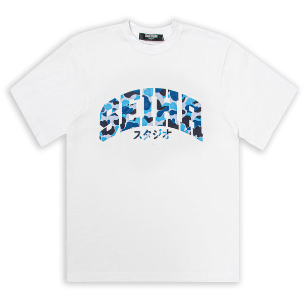 SEIHA STUDIOS – T-Shirt Oversize Blanc / Camo Bleu スタジオ